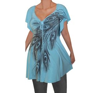Funfash Plus Size Empire Waist Blue Peacock Top